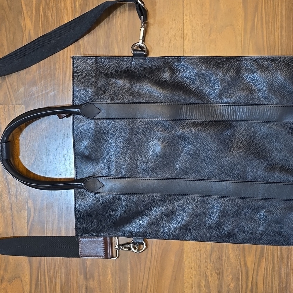 ZARA Black Leather Unisex Tote Messenger Bag - Picture 4 of 14
